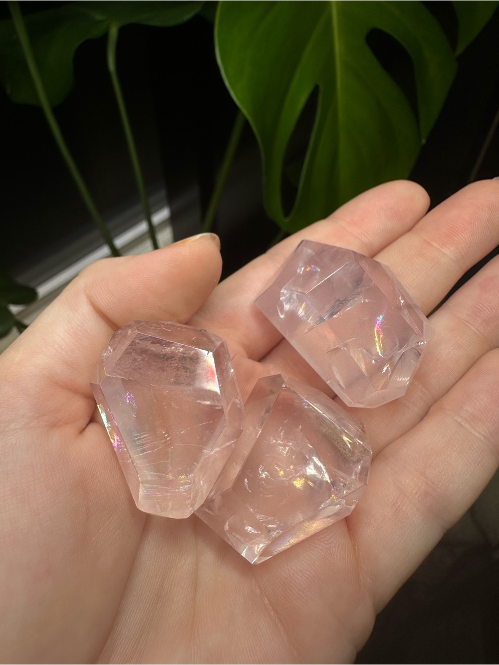RAINBOW Rose Quartz Crystal Charm Set - Pink Healing Stones (Set of 3)